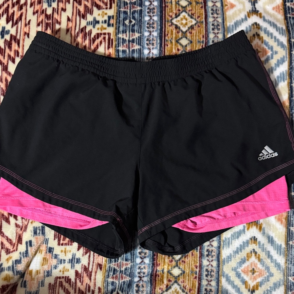 Adidas Women's Black and Pink Athletic Shorts